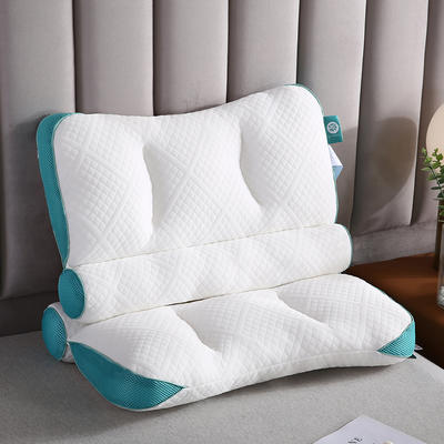 2023新款护颈枕芯定型舒适按摩枕头针织棉面料吊带枕48*74cm 小方格 蓝/只