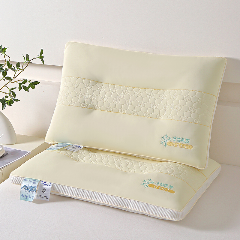 2024新款冰丝乳胶枕芯定型护颈助眠枕头成人家用头枕 48*74cm/只 米黄