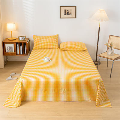 2023新款全棉A类色织水洗棉单床单  三件套 单床单160*230cm 黄小格（床单款）