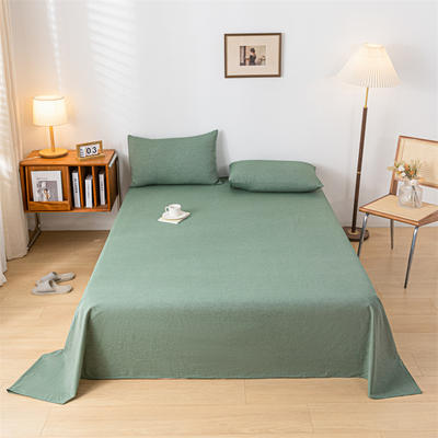 2023新款全棉A类色织水洗棉单床单  三件套 单床单160*230cm 墨绿（床单款）