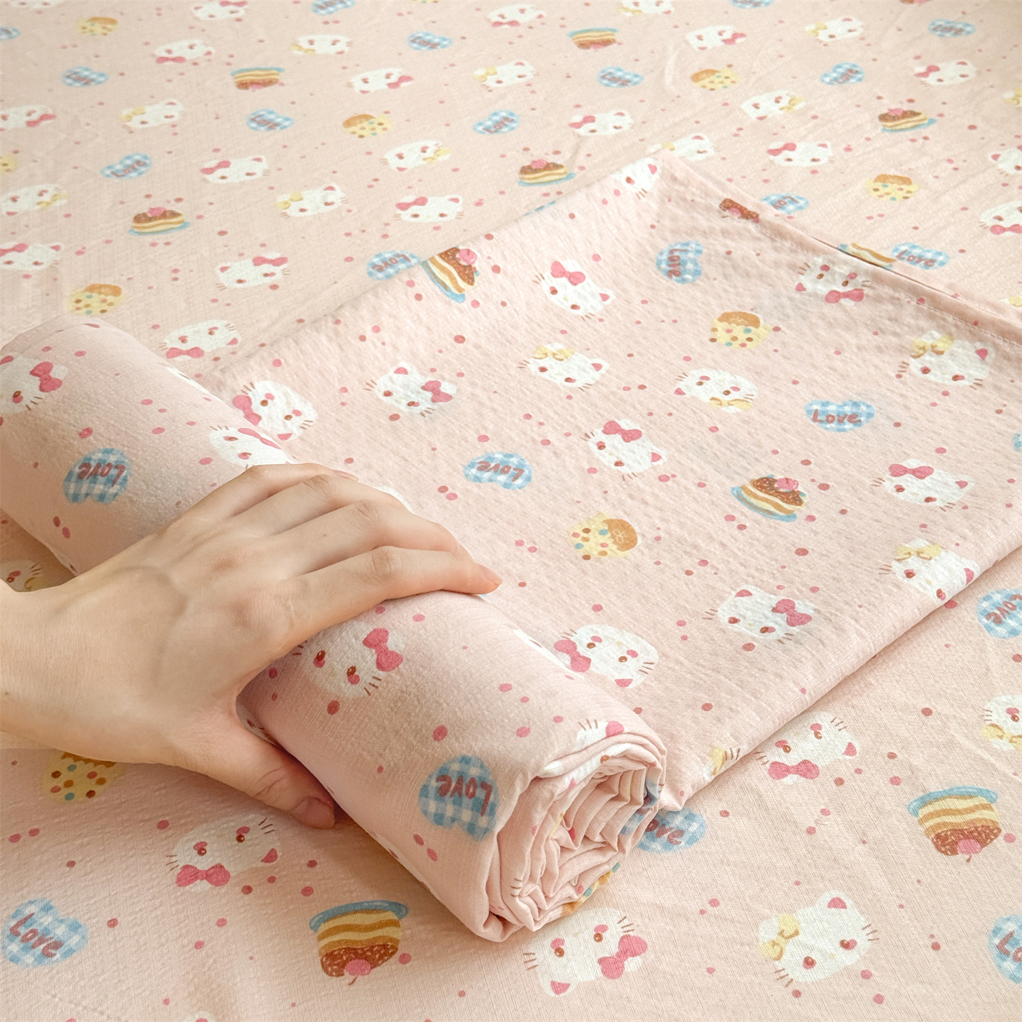 2025新款超柔云感双层纱单床单 布丁猫