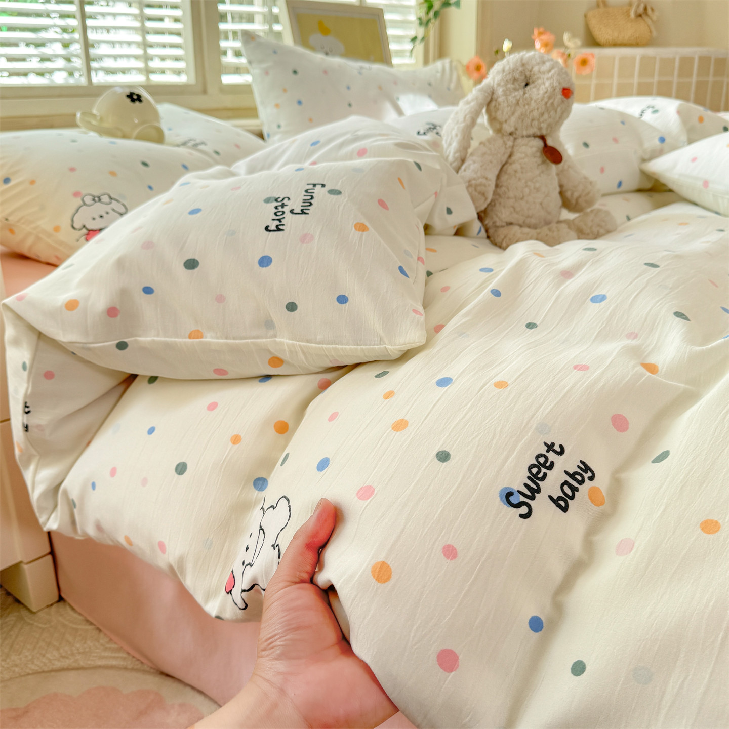 2025新款ins风水洗棉学生宿舍三件套 波点狗