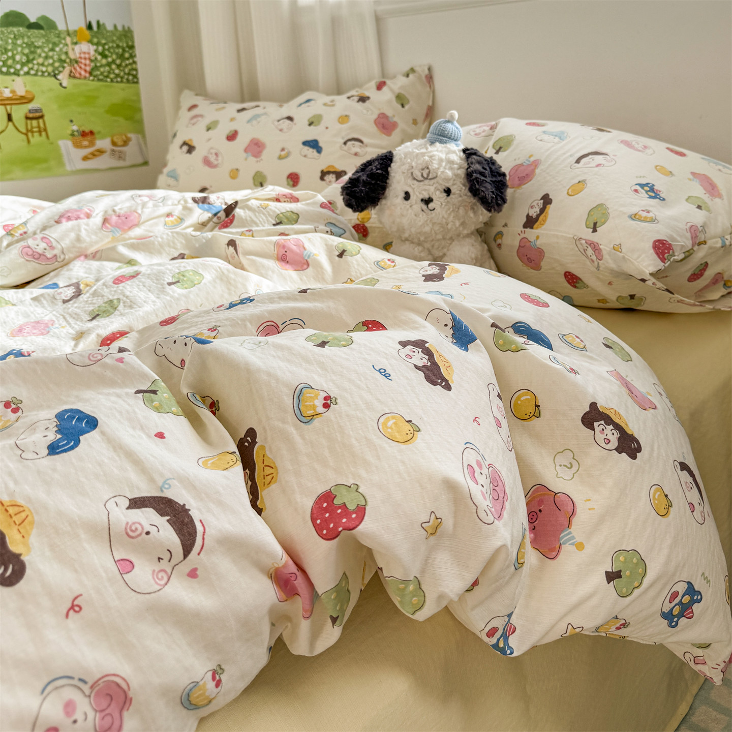 2025新款超柔云感双层纱四件套 布丁猫