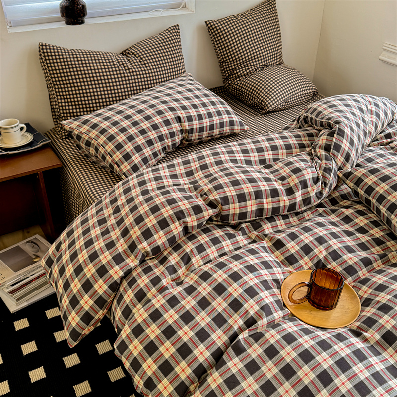 2025新款简约复古风水洗棉格子单被套 柏林