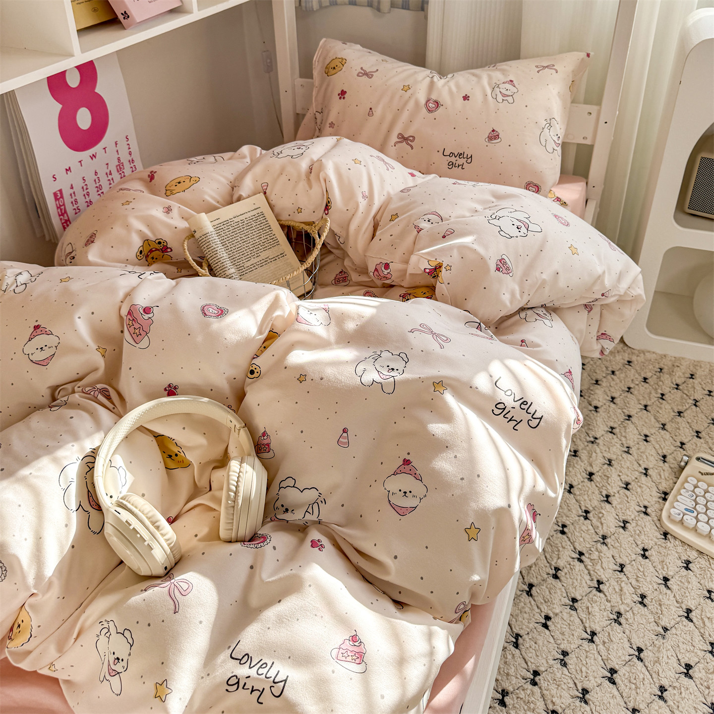 2025新款ins风亲肤水洗棉学生宿舍三件套 柏林黑小格