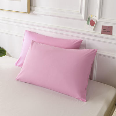 2023新款40s纯棉全棉13372长绒棉素色床笠三件套系列—单品枕套 48x74cm枕套一对 粉紫色