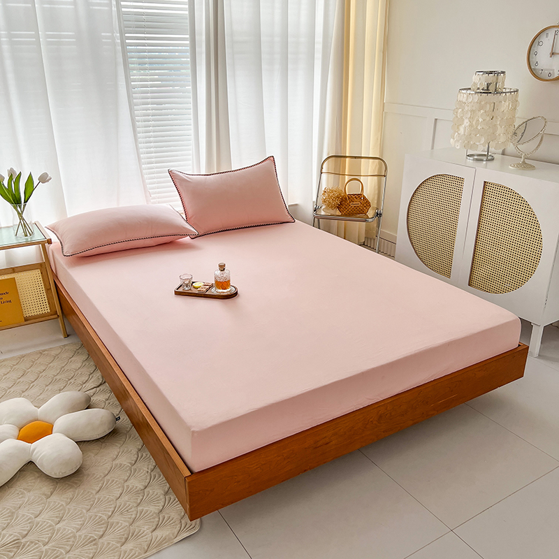 全棉水洗棉纯色床单床笠三件套 单床单180*230cm 粉色