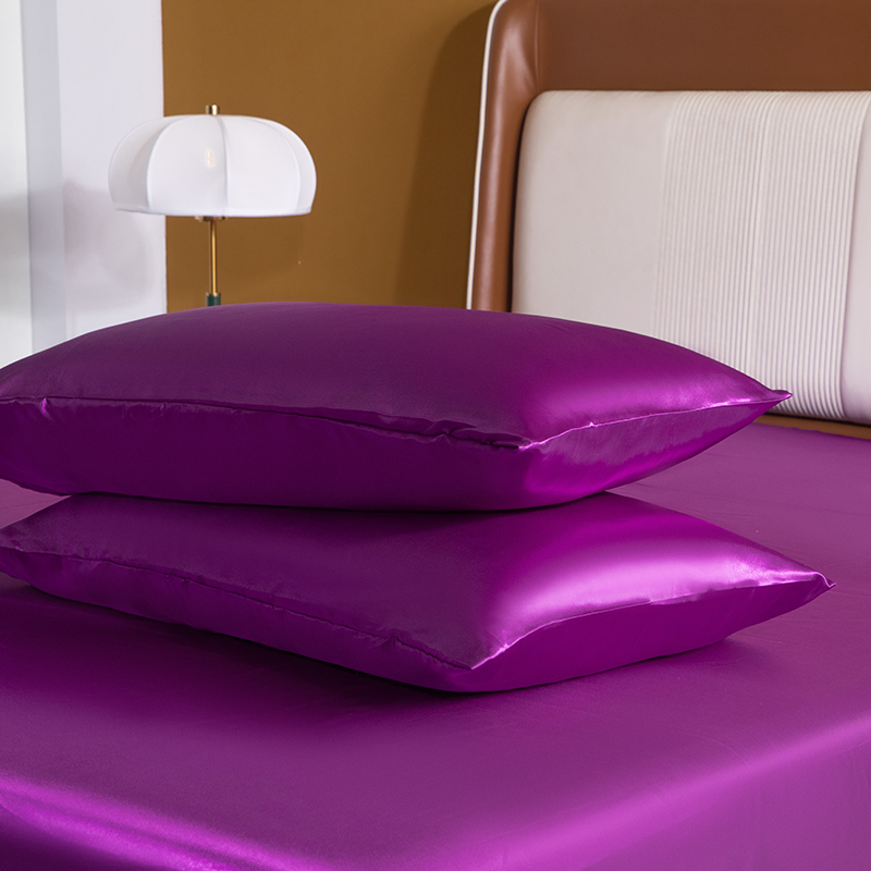 2024新品供跨境外贸平台TEMU  SHEIN冰丝四件套系列--单枕套 51*76cm/对 深紫