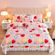 三友家纺 牛奶绒印花夹棉床盖单件 三件套 四件套-白花边 单件床盖180*245cm 元气草莓