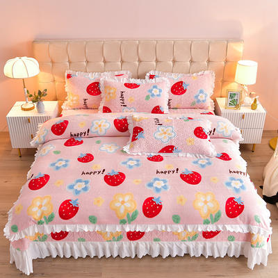 三友家纺 牛奶绒印花夹棉床盖单件 三件套 四件套-白花边 单件床盖220*245cm 元气草莓