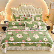 三友家纺 牛奶绒印花夹棉床盖单件 三件套 四件套-白花边 单件床盖180*245cm 甜蜜花朵