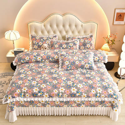 三友家纺 牛奶绒印花夹棉床盖单件 三件套 四件套-白花边 单件床盖260*245cm 美丽花园