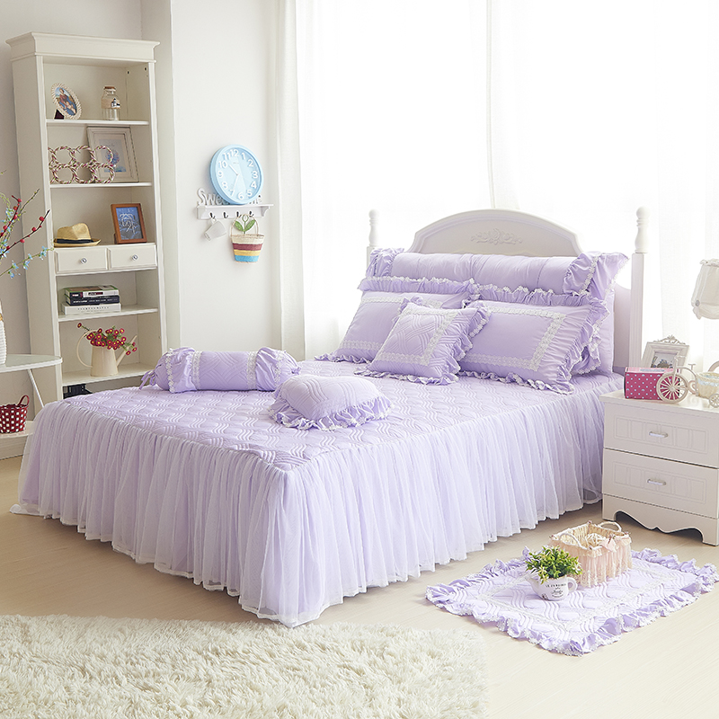 夹棉类床品套件系列-莫代尔床裙绗绣 1.5m床裙款四件套 浅紫