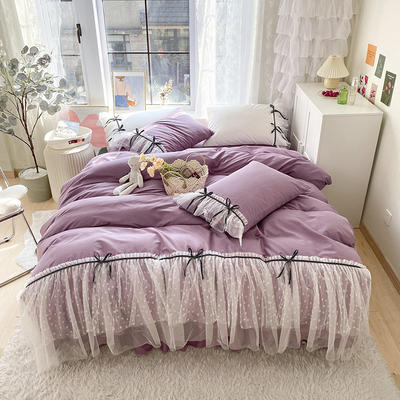 全棉纯色类床品套件系列-莎莎 1.8m床裙款四件套 妖艳紫