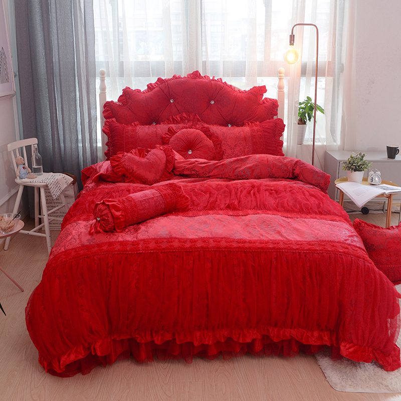 水晶绒四件套浪漫天使系列 1.5m床裙款四件套 大红