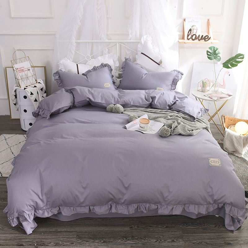 全棉纯色类床品套件系列-简约 1.8m被套加大床单款四件套 灰色