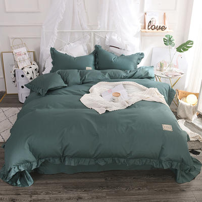 全棉纯色类床品套件系列-简约 1.8m被套加大床单款四件套 墨绿