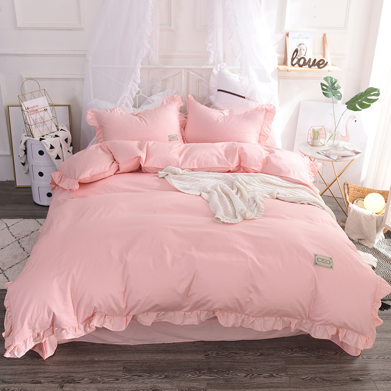 全棉纯色类床品套件系列-简约 1.8m被套加大床单款四件套 浅粉玉