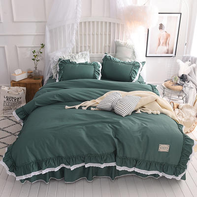 全棉纯色类床品套件系列-轻奢 1.8m床裙款四件套 墨绿