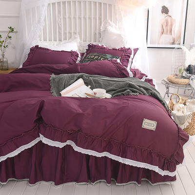 全棉纯色类床品套件系列-轻奢 1.8m床裙款四件套 葡萄紫