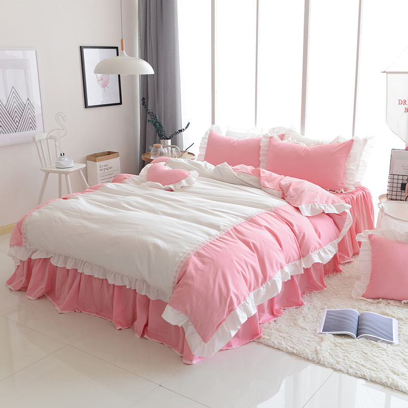 全棉纯色类床品套件系列-思慕 1.2m床裙款三件套（需定做） 梦幻粉