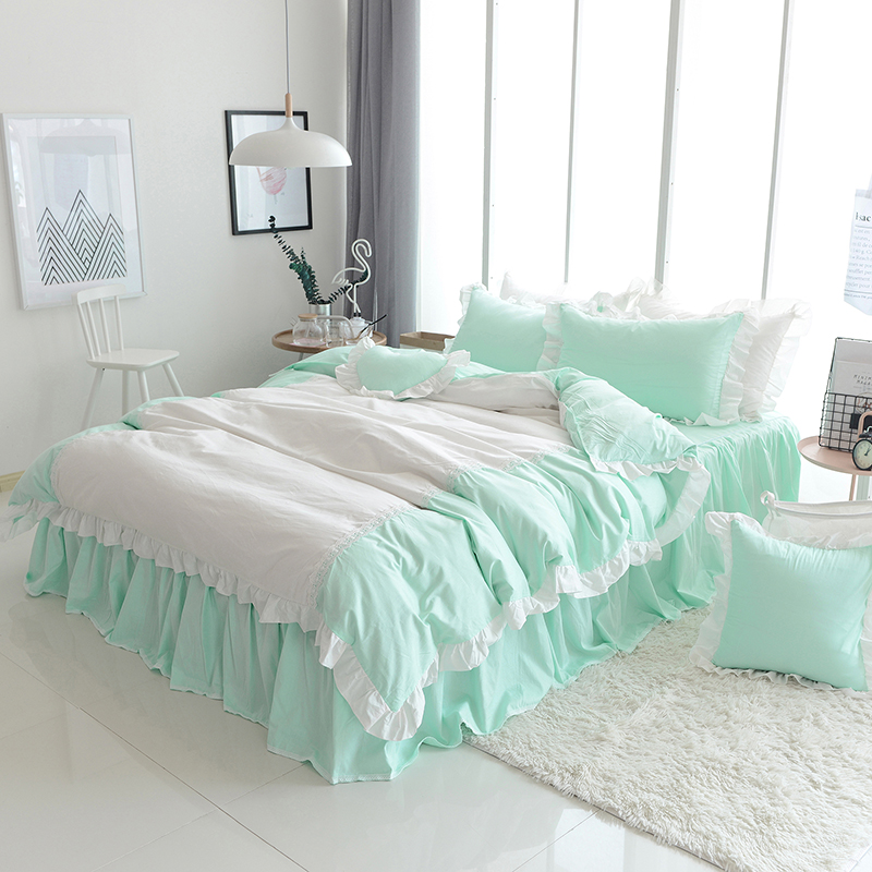 全棉纯色类床品套件系列-思慕 1.2m床裙款三件套（需定做） 清新绿