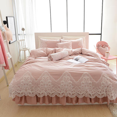 全棉纯色类床品套件系列-夏日蜜语 1.2m床裙款三件套（需定做） 豆沙