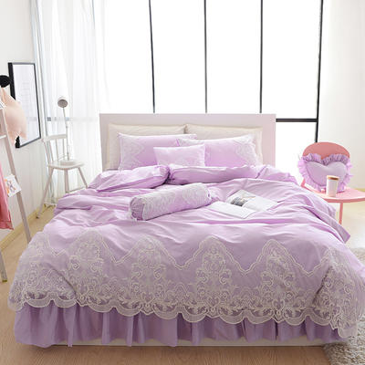 全棉纯色类床品套件系列-夏日蜜语 1.2m床裙款三件套（需定做） 紫色