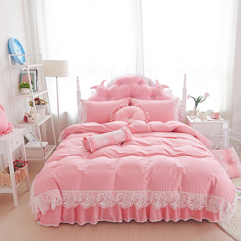 全棉纯色类床品套件系列-优雅 1.2m床裙款三件套（需定做） 粉色