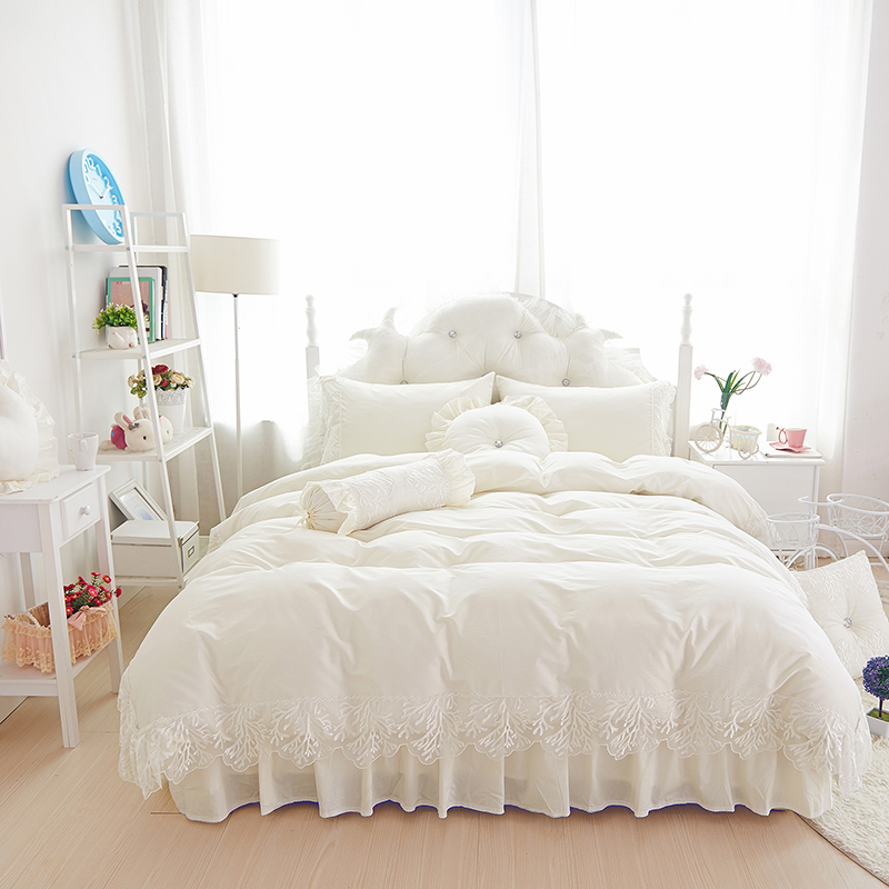 全棉纯色类床品套件系列-优雅 1.2m床裙款三件套（需定做） 米白