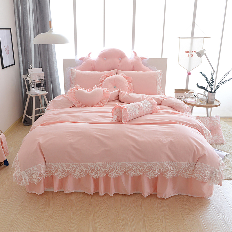 全棉纯色类床品套件系列-优雅 1.2m床裙款三件套（需定做） 浅玉