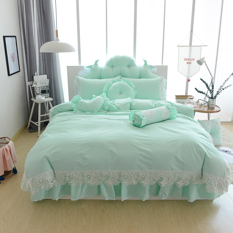 全棉纯色类床品套件系列-优雅 1.2m床裙款三件套（需定做） 清新绿