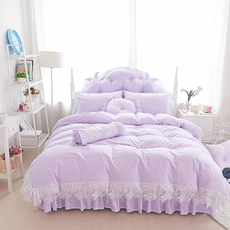 全棉纯色类床品套件系列-优雅 1.2m床裙款三件套（需定做） 紫色