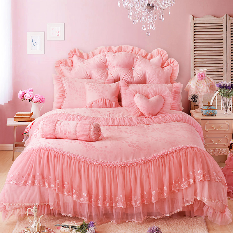 全棉提花类床品套件系列-花嫁公主 1.5m床裙款四件套 粉色