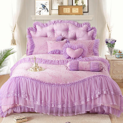 全棉提花类床品套件系列-花嫁公主 1.5m床裙款四件套 紫色
