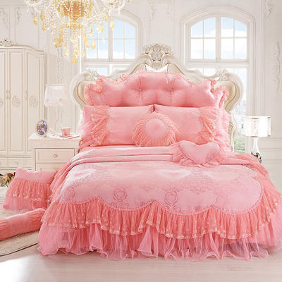 全棉提花类床品套件系列-花样年华 1.5m床裙款四件套 粉色