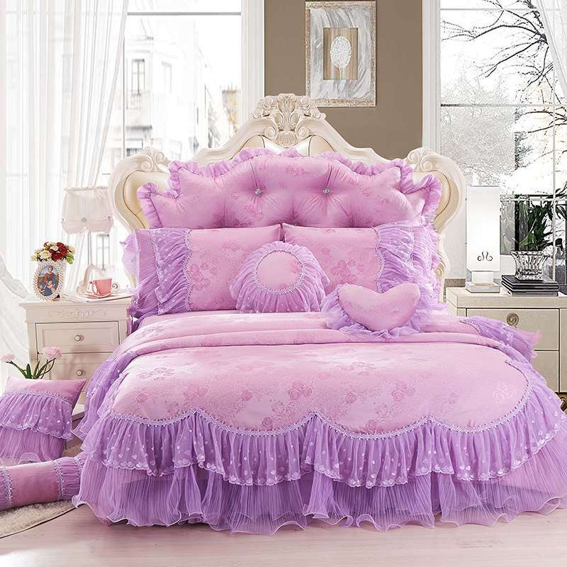 全棉提花类床品套件系列-花样年华 1.5m床裙款四件套 紫色