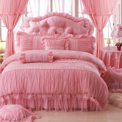 全棉提花类床品套件系列-浪漫天使 1.5m床裙款四件套 粉色