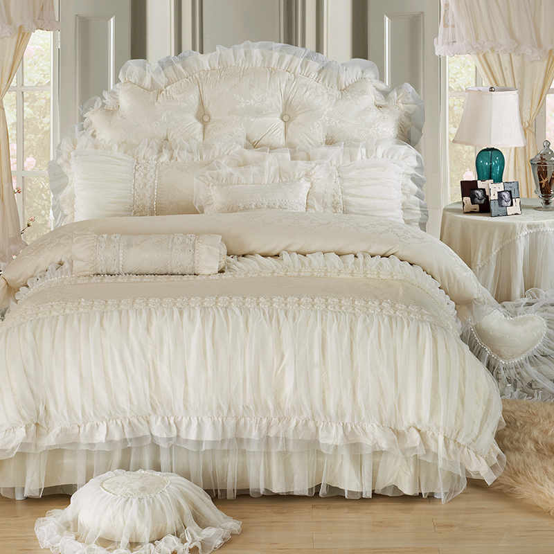 全棉提花类床品套件系列-浪漫天使 1.5m床裙款四件套 米色
