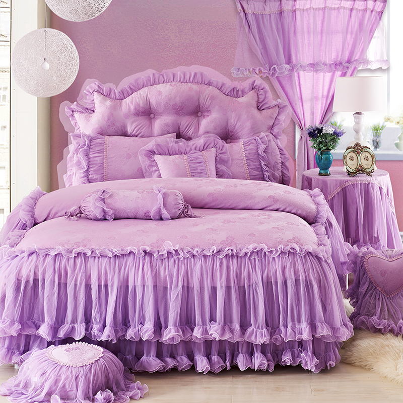 全棉提花类床品套件系列-曼莎轻舞 1.5m床裙款四件套 紫色