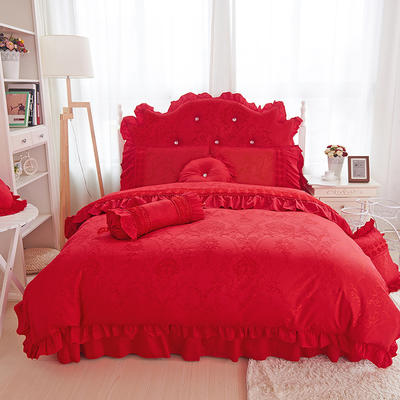 全棉提花类床品套件系列-奶油公主 1.5m床裙款四件套 奶油公主（红）