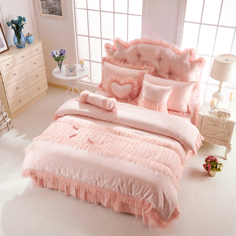 全棉提花类床品套件系列-甜蜜糖果 1.5m床裙款四件套 玉色