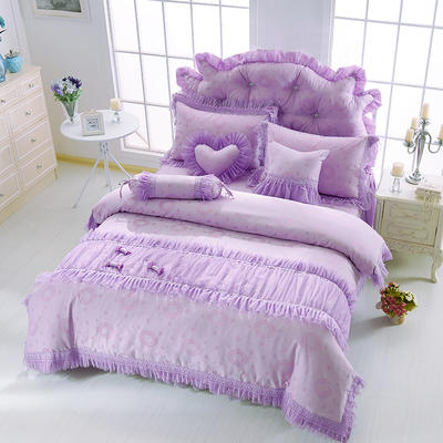 全棉提花类床品套件系列-甜蜜糖果 1.5m床裙款四件套 紫色