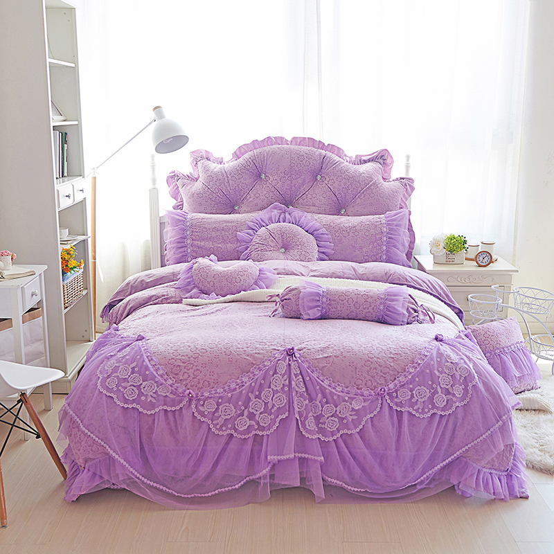 水晶绒四件套心恋系列 1.5m床裙款四件套 紫