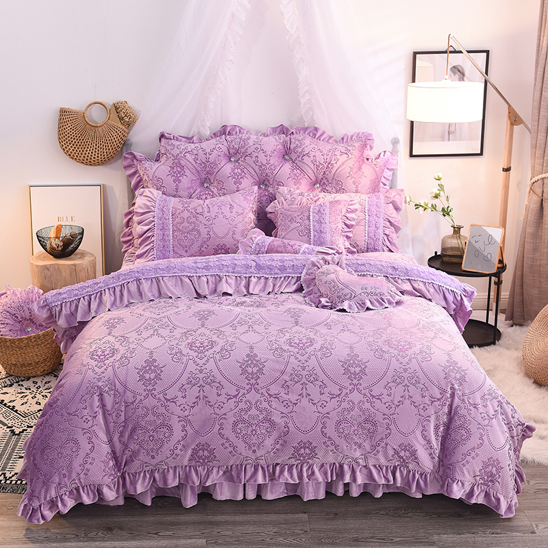 水晶绒四件套奶油公主冬款系列 1.5m床裙款四件套 紫色