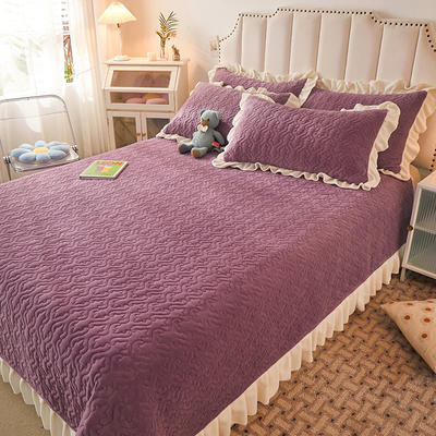 2023新款牛奶绒加厚保暖夹棉床盖 150*240cm单床盖 紫色
