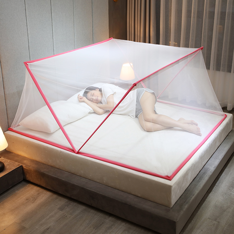 2021新款-网红折叠式蚊帐 100* 190*80适用1.2米床 粉色