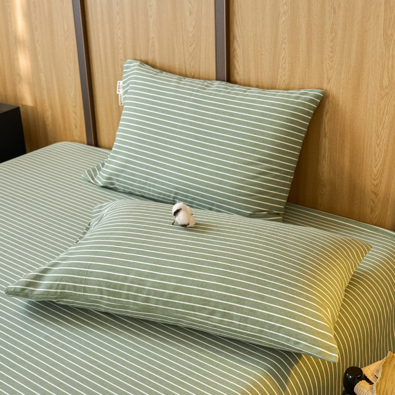 2025新款全棉原棉磨毛色织水洗单枕套回暖系列-风格二 艾绿条