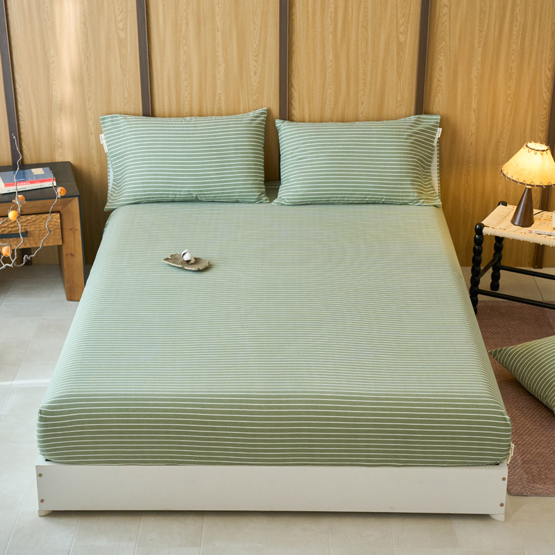 2025新款全棉原棉磨毛色织水洗单床笠回暖系列-风格二 艾绿条
