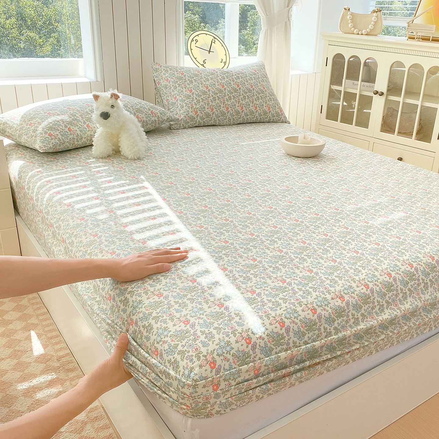 （提供买家秀）2026新款A类全棉有氧双层纱印花四件套单品系列-单床笠